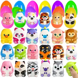 12/24 Pcs Surprise Egg Filled Slow Rising Squishy Play Toys, Cute Animal Soft Squeeze Fidget Toys, Baby Shower Party Favors, Classroom Rewards, Gifts