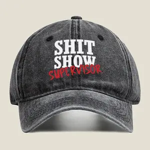 Shit Show Bold - Inspired, 'Shit Show' Supervisor Text Design Unisex Adjustable Adult Washed Denim Baseball Cap