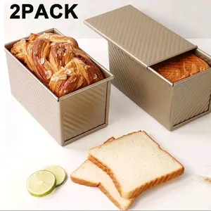 2-Pack 8x4 inch Non-Stick Pullman Loaf Pan with Lid, Commercial-Grade Carbon Steel Bread Pan for Sourdough, Sandwich Bread, Easy Release & Cleaning