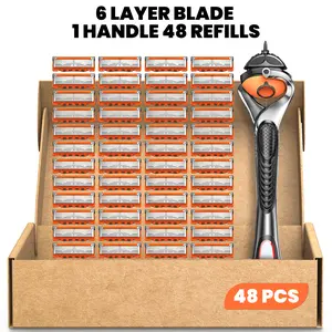 24/48pcs Razor Blade & 1 Count Handle, Men's Razor Blade Replacement, Sharp Handheld Razor Blade, Men's Care Product for Daily Use, Head Shaver