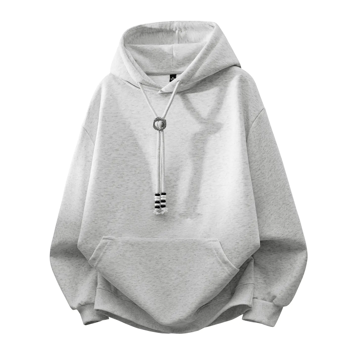 Unisex Oversized Pullover Hoodie Sweatshirt for Men Women, Beaded Drawstring Elbow Patch Pocket Front Heavyweight Soft Cozy Loose Fit Streetwear Hip Hop Casual Hooded Top All Season Basic Hoody