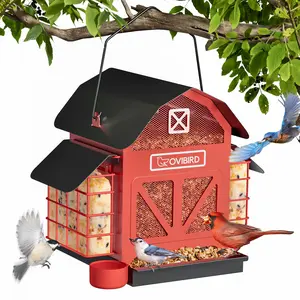 bucatstate Outdoor Hanging Bird Feeding Station - 5LBS Green Metal Barn Shape, 2 Suet Cages, Weather-Resistant Rainproof, Easy Refill, Year-Round Cardinal Feeder, Ideal Bird Watching Gift