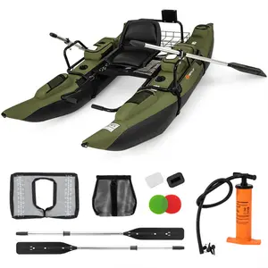 Inflatable Fishing Float Tube, Portable Pontoon Boat with Foldable Seat & Footrest, Motor-Ready Fishing Float Tube with Storage Pockets for Lakes & Rivers fathersdaygift