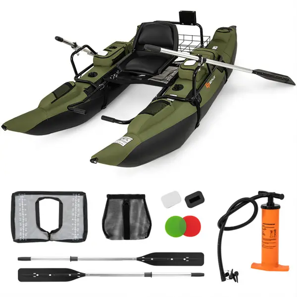 Inflatable Fishing Float Tube, Portable Pontoon Boat with Foldable Seat, Footrest, Motor-Ready Design & Storage Pockets for Lakes, Rivers summerwins