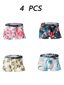Men's Printed Boxer Briefs, Comfortable Seamless Breathable Design, Trendy Youthful Style, 4/8 Pack, Fashionable and Stylish Underwear