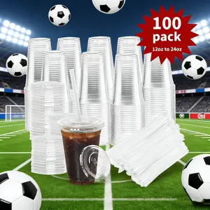 Disposable Cups 100-Pack with Lids Straws 16oz-20oz-24oz Sturdy Clear for Game Day BBQs Picnics