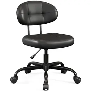 Misolant Vanity Chair with back, Small Armless Cute office Chair with wheels and Lumbar support, Comfy PU Leather Desk Computer Chairs with Adjustable Height, 360°Swivel for Home Bedroom Office MI-6103