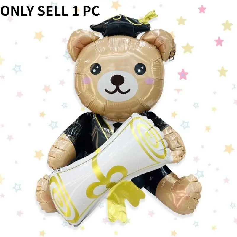 Graduation Bear Shaped Balloon, 1 Count Bear Holding Graduation Certificate Balloon, Birthday Party Photo Props, Background Decoration for Graduation Party, Decorations Supplies