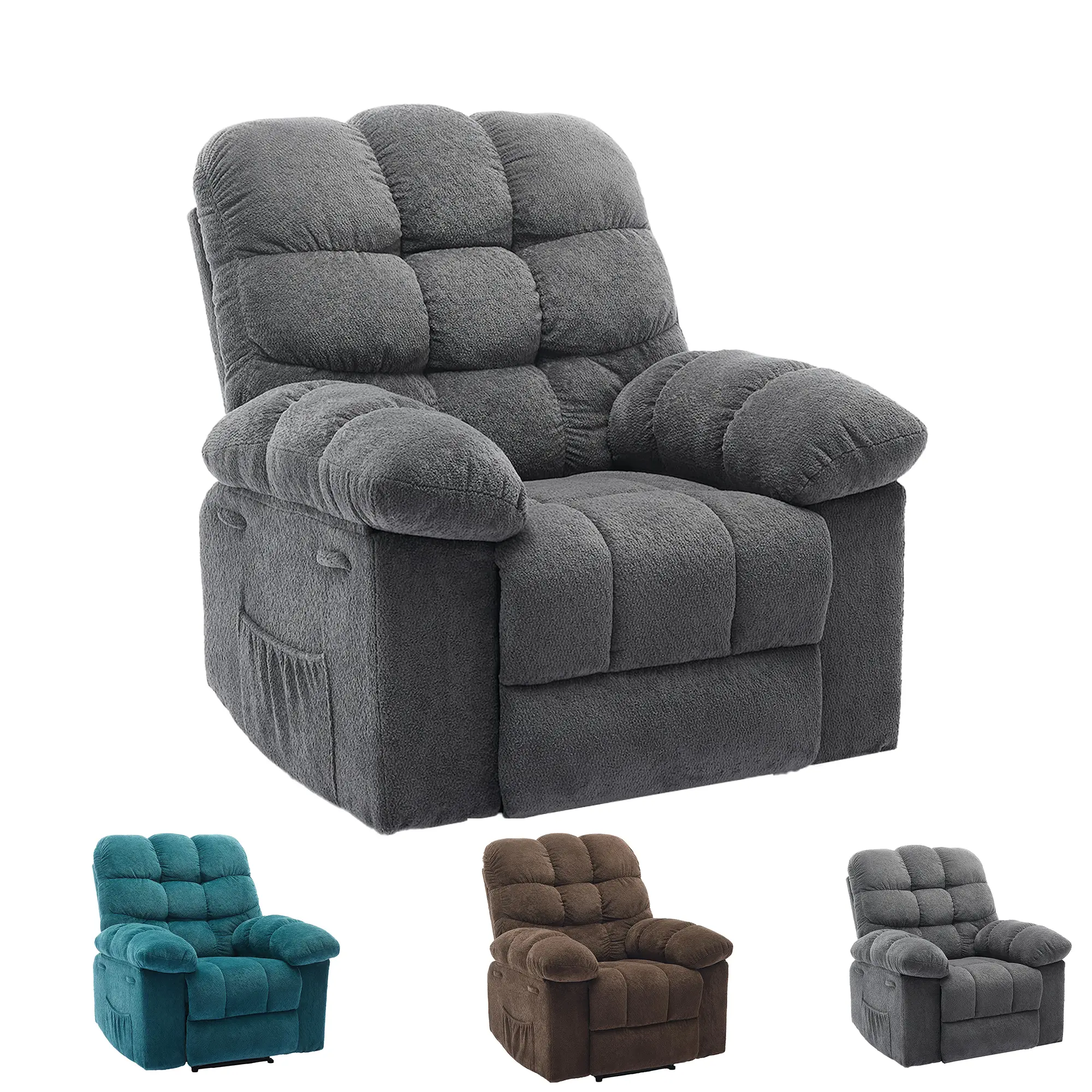 Recliner Chair, Oversized Manual Lounge Sofa, Extra Wide Overstuffed Single Seat, Ergonomic Terry Cloth Blue Recliner for Living Room Bedroom and Nursery