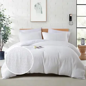 Waffle Weave Duvet Cover Queen Size, 3PCS Microfiber Duvet Cover with 2 Pillow Shams, White Textured Soft Comforter Cover for All Season with Zipper Closure and Corner Ties