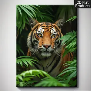 2D Flat, 1pc Jungle Wild Tiger Poster Framed Wall - Solid Wood Frame & Wrapped, Durable Jungle Foliage Tiger Suitable for, Bedroom, Bathroom Decor - Rustic Retro Modern Jungle Artwork for Use, 2D Flat	