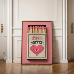 Perfect Match Print, Vintage Matchbox Print, Trendy Matches Wall Art, Aesthetic Print for Apartment - Romantic Aesthetic Decor