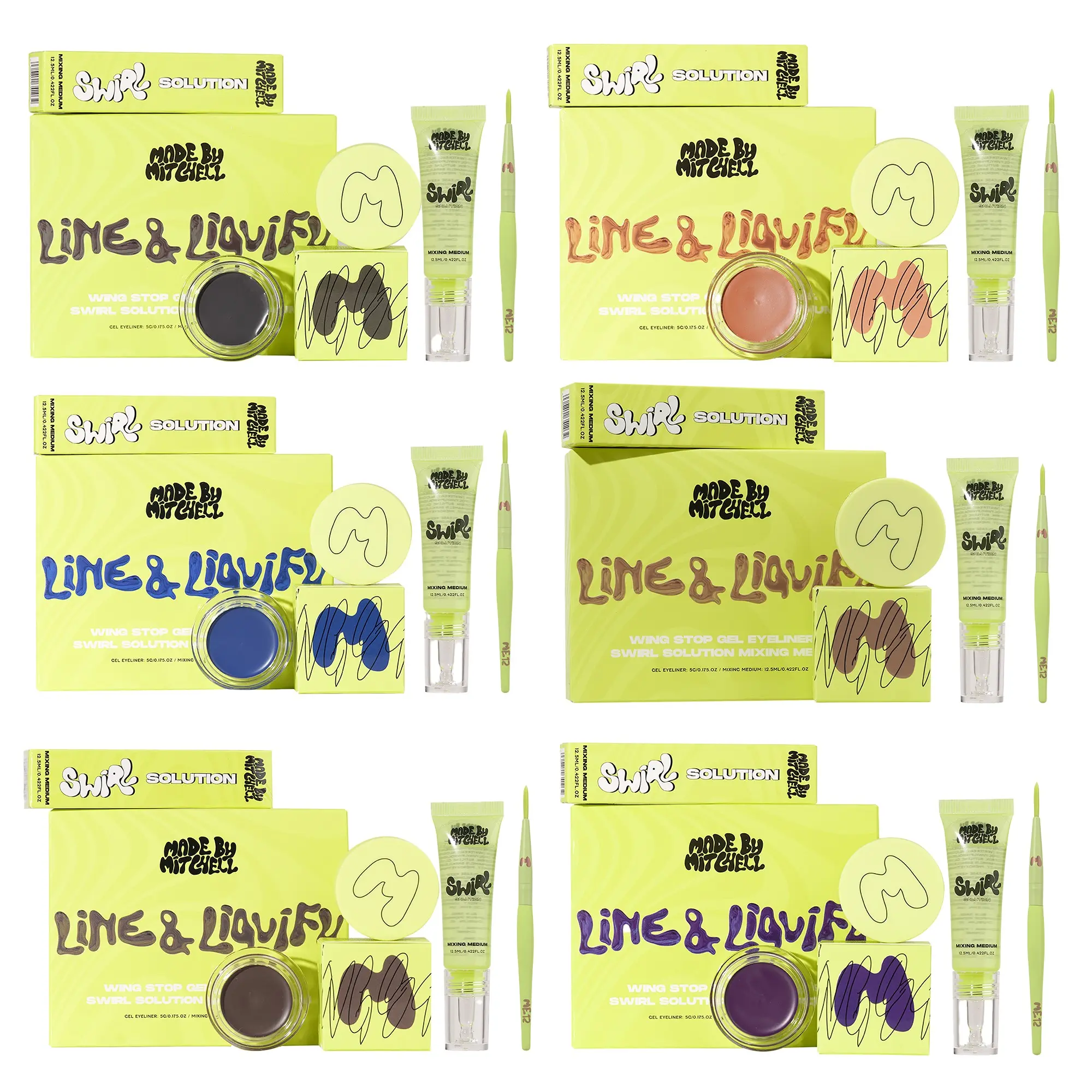 Line & Liquify Wing Stop & Swirl Solution Set Kit Cosmetic Gift Set Makeup Gel Eyeliner Brush -Made by Mitchell