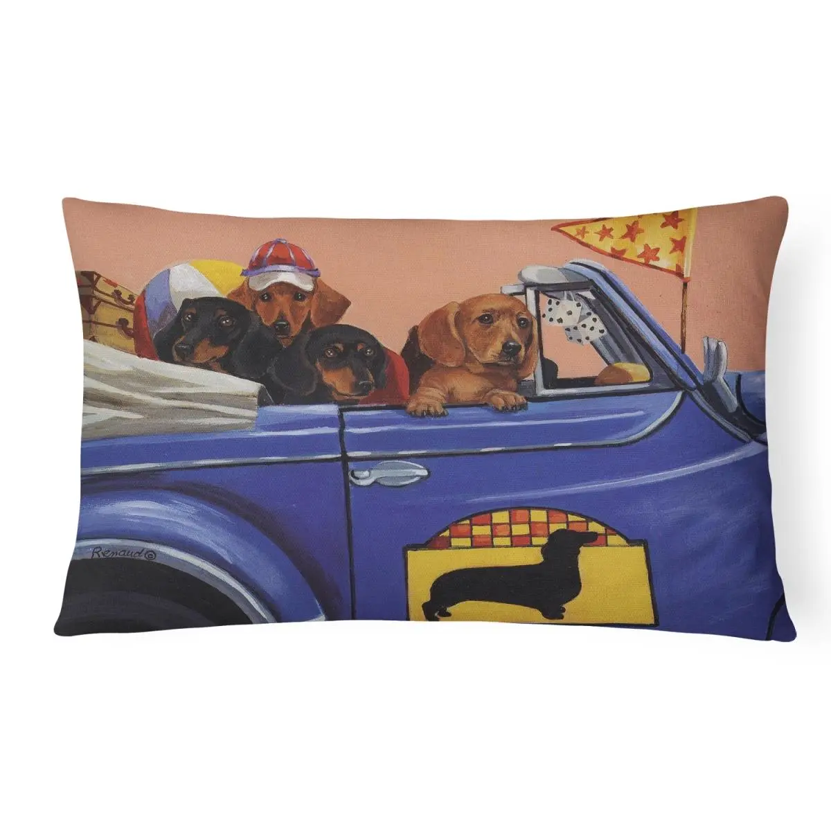 12x3x16 in. Polyester Heavyweight Indoor/Outdoor Dachshund Dachsmobile Canvas Fabric Decorative Pillow, Fade Resistant, Machine Washable