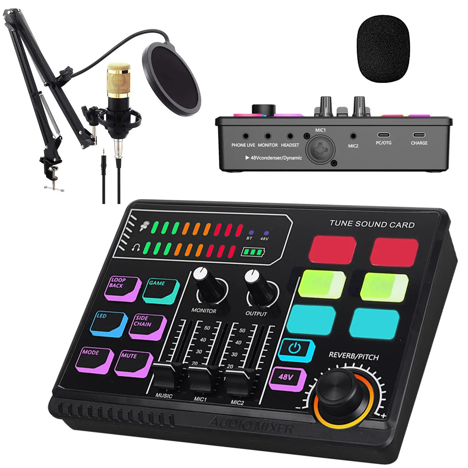 Podcast Equipment Bundle, 1 Set Streaming Podcast Mic Starter Kit with Voice Changer, Live Sound Card Audio Interface for Computer Vlog Living