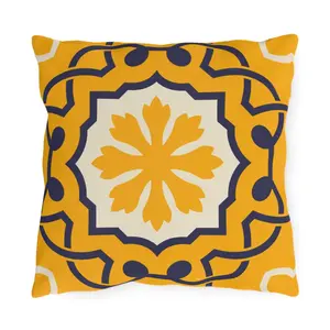 Yellow Mediterranean Tile Outdoor Pillow | Sunflower Geometric Pattern