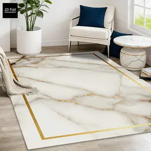 1pc Rectangular Marble Gold Pattern Rug, 850g/m² High-Definition Print, Non-Slip Backing, Velvet, Modern Minimalist, Living Room/bedroom/hallway