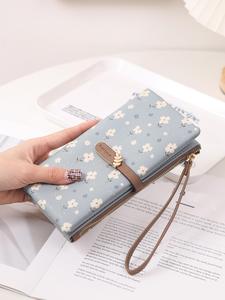 women's elegant flower print long wallet, casual trendy zipper large capacity wristlet wallet, wallets women, versatile fashionable card holder for women & girls, purse