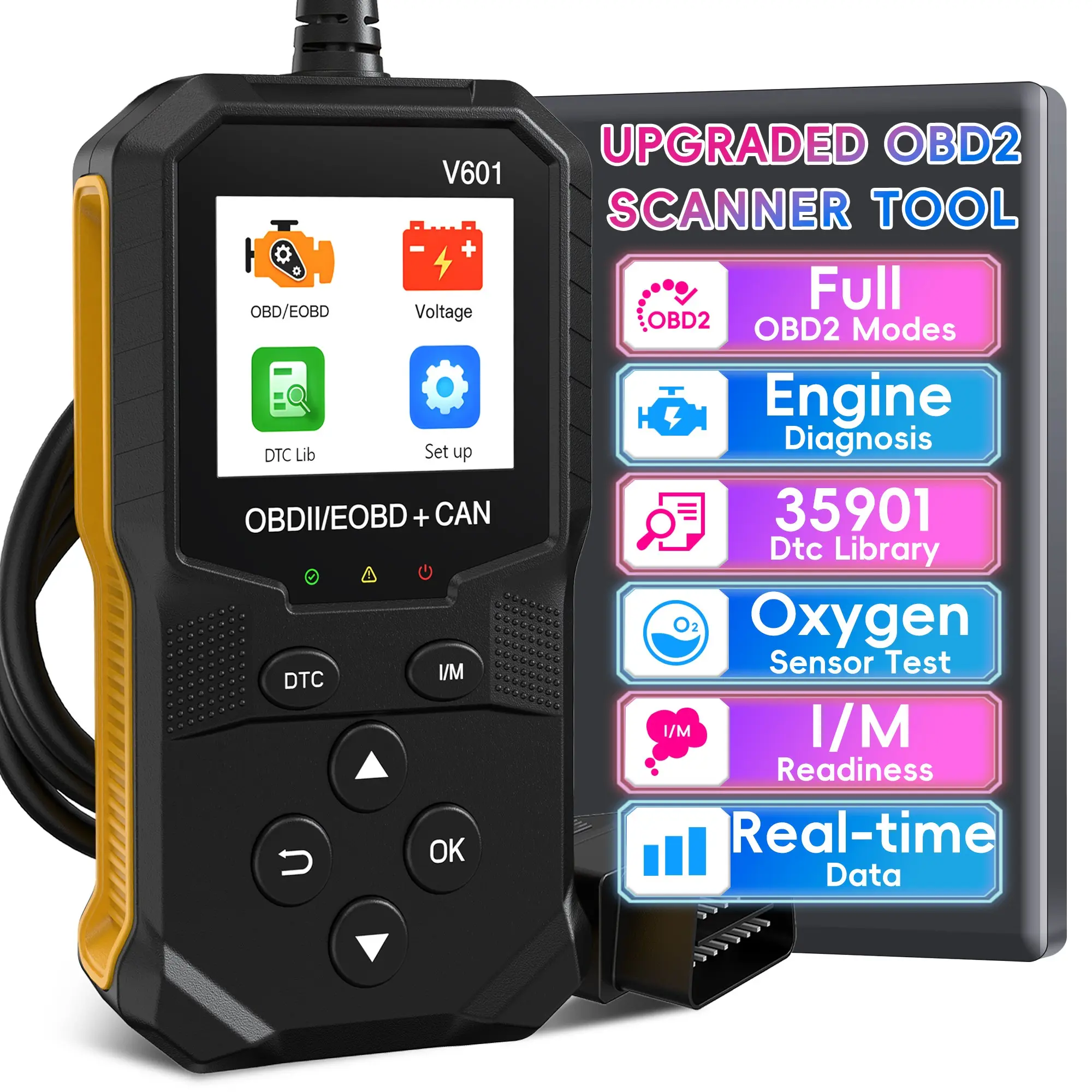 Obd2 Scanner Diagnostic Tool, Engine Code Reader Reset, Smoke Test, Clear Codes, Real-Time Data, for All Obdii/eobd Vehicles Post 1996
