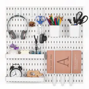 fathersdaygift VEVOR Pegboard Combination Kit, 11x 11 Plastic Pegboard, 4 Panels, Peg Board Wall Organizer Kit with Accessories, for Garage Tool Storage Kitchen Living Room Craft Room Office Bathroom Home, White