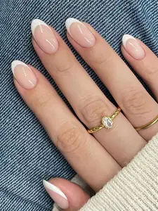 24Pcs French Almond Press-On Nails | Medium Length Glossy Mixed Colors