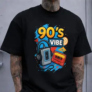 90s Retro Headphones And Cassette Cotton Tee Throwback Fashion For Millennials And Gen X