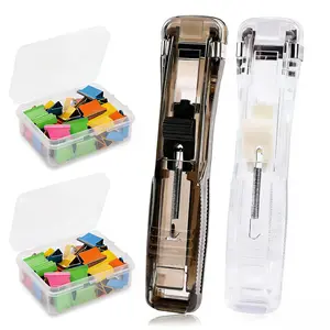 2-in-1 Portable Binder stapler with 100 pcs Small BinderClips - No-Hole, Reusable Paper Organizer for Office,School & Home, Non-Destructive File Fastener