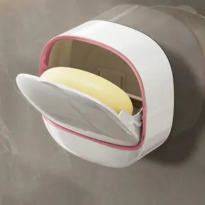 Wall Mounted Soap Dish, 1 Count Punch Free Soap Bar Holder with Drainage, Soap Bar Storage Rack for Shower Bathroom, Bathroom Supplies