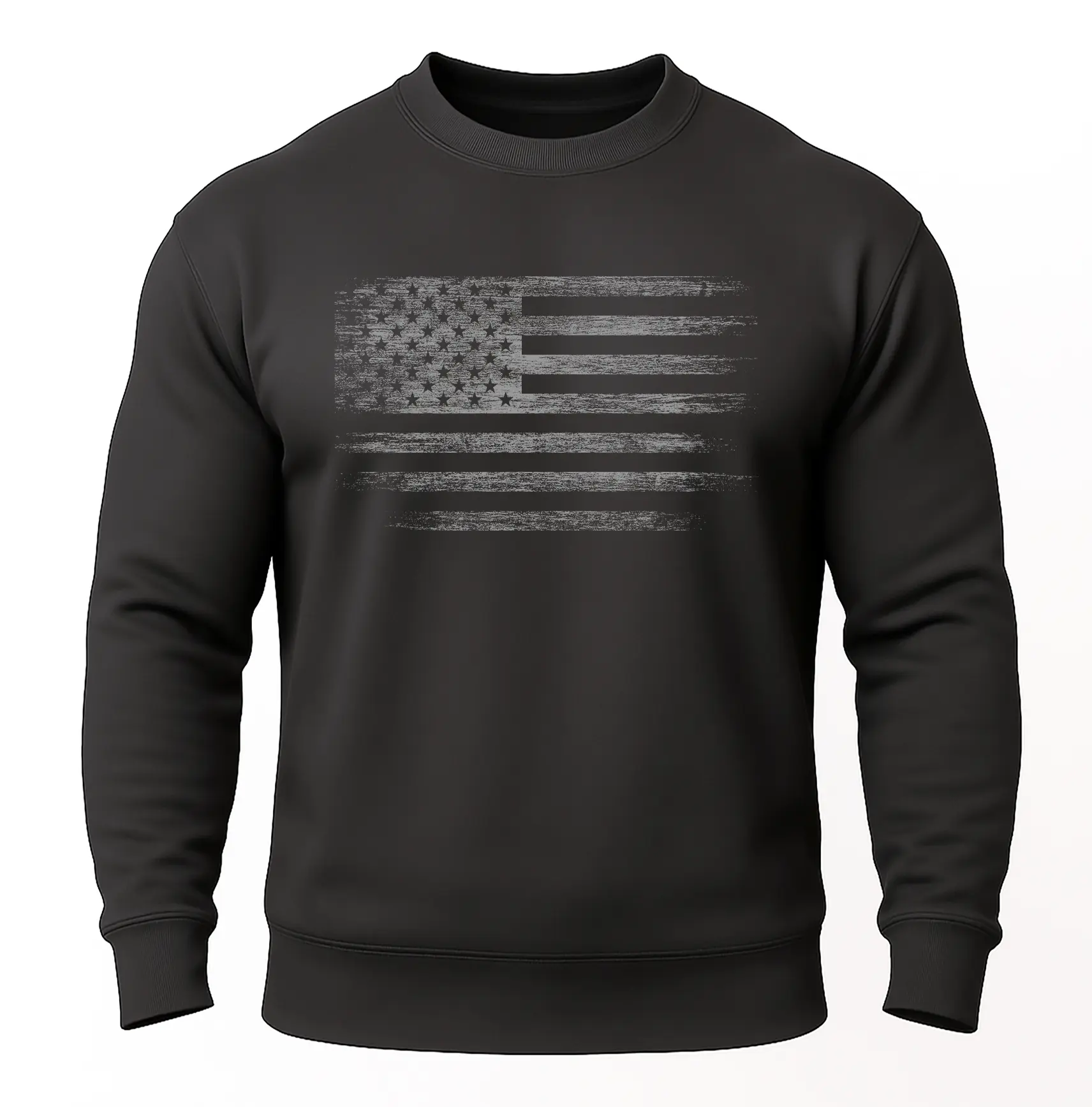 Distressed American Flag Sweatshirt Patriotic USA Crewneck Unisex Fleece Pullover for Men & Women Soft Warm Mid-weight Fleece Ribbed Cuffs Waistband Classic Fit