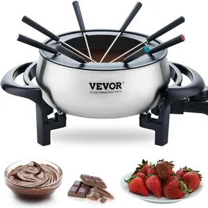 VEVOR Electric Fondue Pot Set, 3 Qt Melter for Cheese & Chocolate with 8 Forks, Candy Warmer with Temp Control, 1000W Non-Stick Stainless Steel Melting for Dessert, Broth, Wax Candle, Party Gift