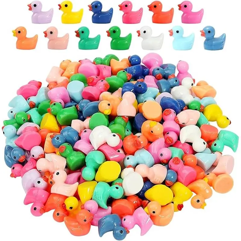 130Pcs Multicolor Mini Resin Ducks, Miniature Duck Figures Landscape Decorations for Home Garden Aquarium Potted Ornament Garden Accessories Resin Sculptures