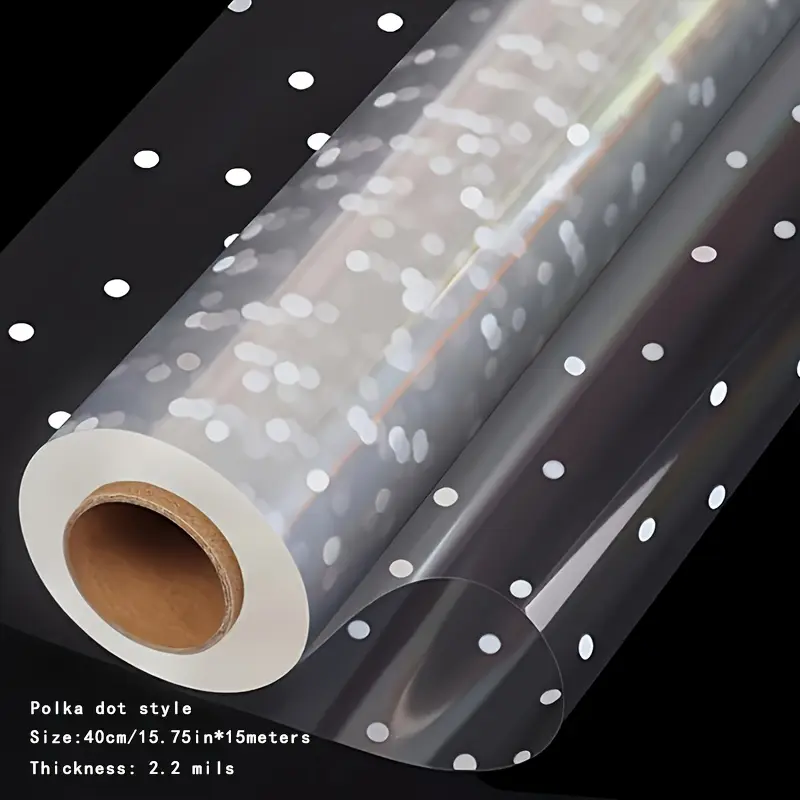 1 Roll Ultra-Wide Transparent Gift Wrap Paper with White, Elegant Polka Dots - Waterproof Plastic Wrap for Snacks, Gifts, Floral Bouquets - Crystal Clear Packaging for Birthdays, Weddings, Festive Celebrations