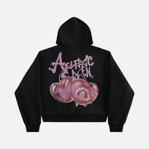 Aelfric Eden Goth Sweetheart Spider Cherry Hoodie Unisex Contrast Trim Zip-Up Pullover Vintage Logo Streetwear Oversized Dark Aesthetic Casual Top