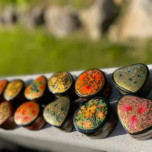 Set of 4 colorful, Beautiful handpainted lacquered mini jewelry/trinket/pill/ring/gift boxes, keepsake box, home decor, storage box, boho decor box With Lid