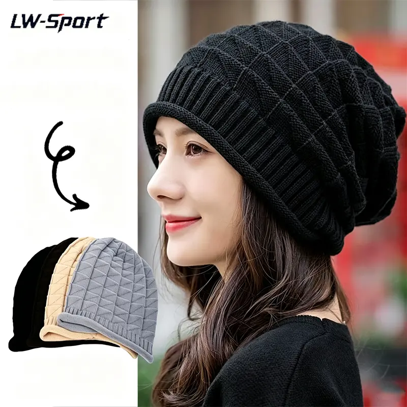 1Pc/2Pcs Women Oversized Slouchy Knit Beanie Hat, Soft Stretchy Cable Knit Winter Slouch Cap, Warm Baggy Casual Fashion Headwear for Fall Cold Weather, Multiple Colors, Daily Outdoor Travel Wear for Ladies