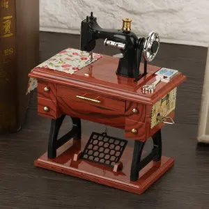 Retro Sewing Machine Style Music Box Clock Design Mini Music Box Birthday Gift Mother's Day Present Decoration Items Room Decor
