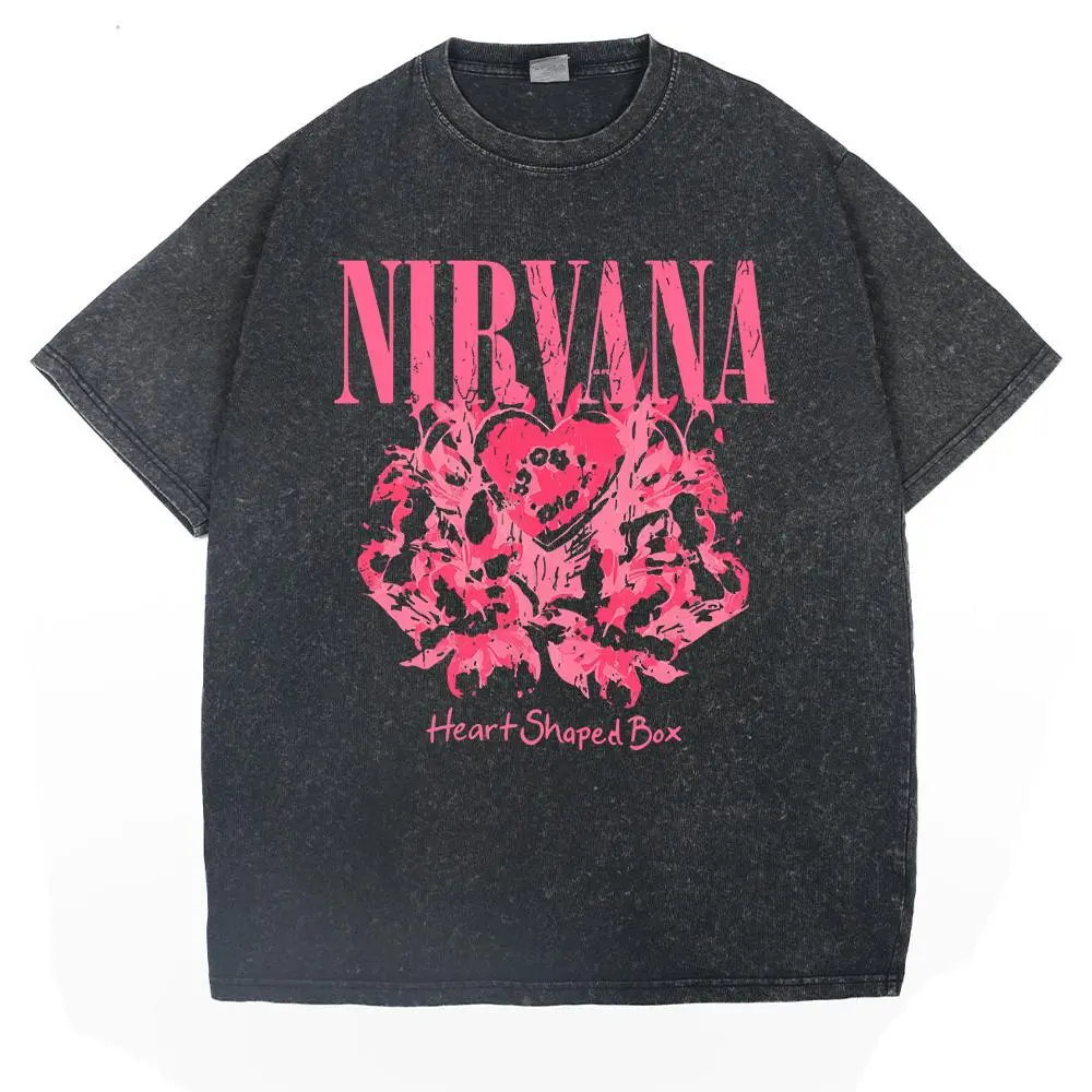 Nirvana Heart Shaped Box Vintage Washed Oversized T-Shirt, 90s Grunge Rock Aesthetic, Pink Graphic Tee, Streetwear, Unisex Cotton Shirt