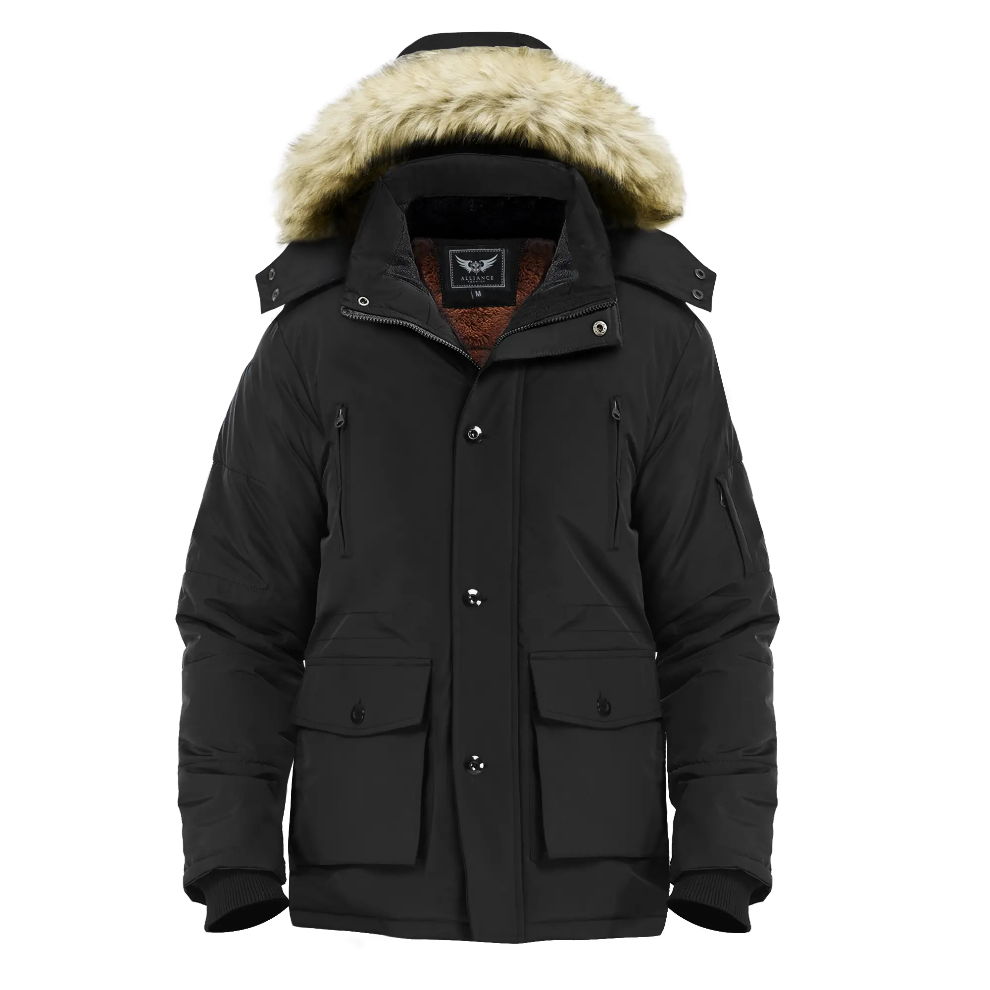 JYG Men's Winter Thicken Coat Warm Puffer Parka Jacket with Faux Fur Removable Hood