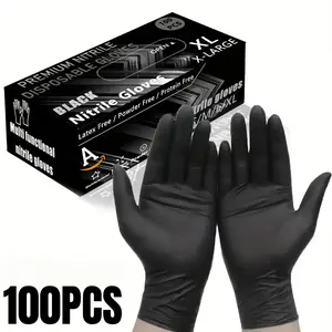 100PCS High-Quality Black Disposable Nitrile Gloves 100% Pure Nitrile High Elasticity Powder-Free Latex-Free Protein-Free