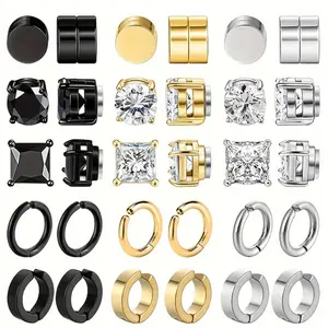 Street Style Magnetic Earrings Set, 15 Pairs Fashionable Non-piercing Earrings for Men & Women, Trendy All-match & Exquisite Jewelry for Birthday Gift