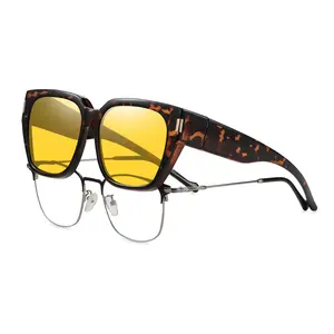 HAOLOTA Night Vision Glasses Fit Over Glasses Polarized Anti-Glare Yellow Lens HD Night Vision Yellow Tinted Lenses for Men & Women Unisex Wrap Around Sunglasses