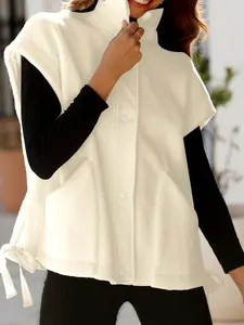 Aswulk Women's Fuzzy Fleece Vest Oversized Sleeveless Sherpa Jacket Warm Button Down Gilet Outerwear With Pockets