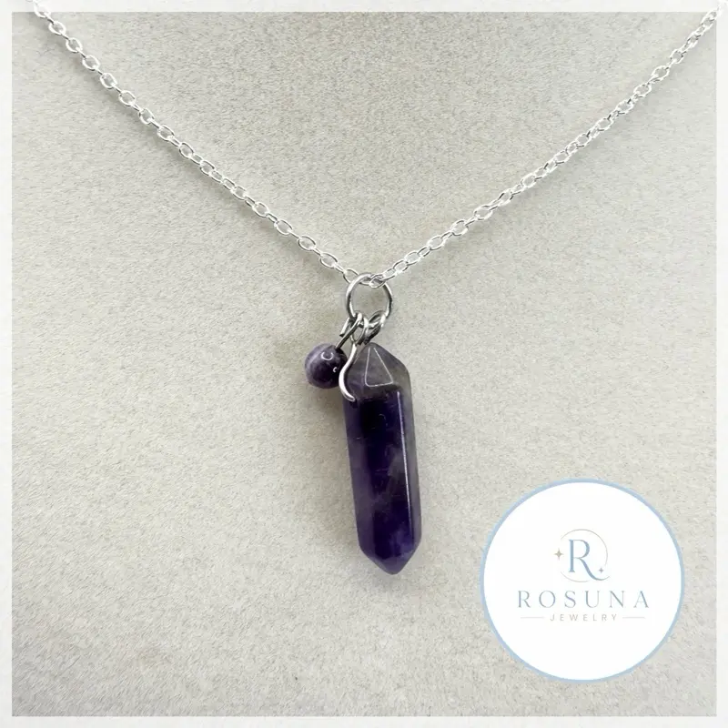 handmade natural stone amethyst silver necklace