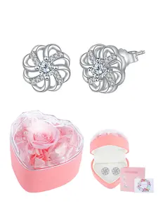k White Gold Plated Celtic Knot Infinity Stud Earrings With Heart Shape Rose Jewelry Gift Box, Hypoallergenic Piercing Studs for Sensitive Ears, Trendy Dainty Irish Gifts