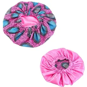 Ankara Bonnet - Pink and Blue Patterned Design with Additional Pink Item as Described Heatless Haircare