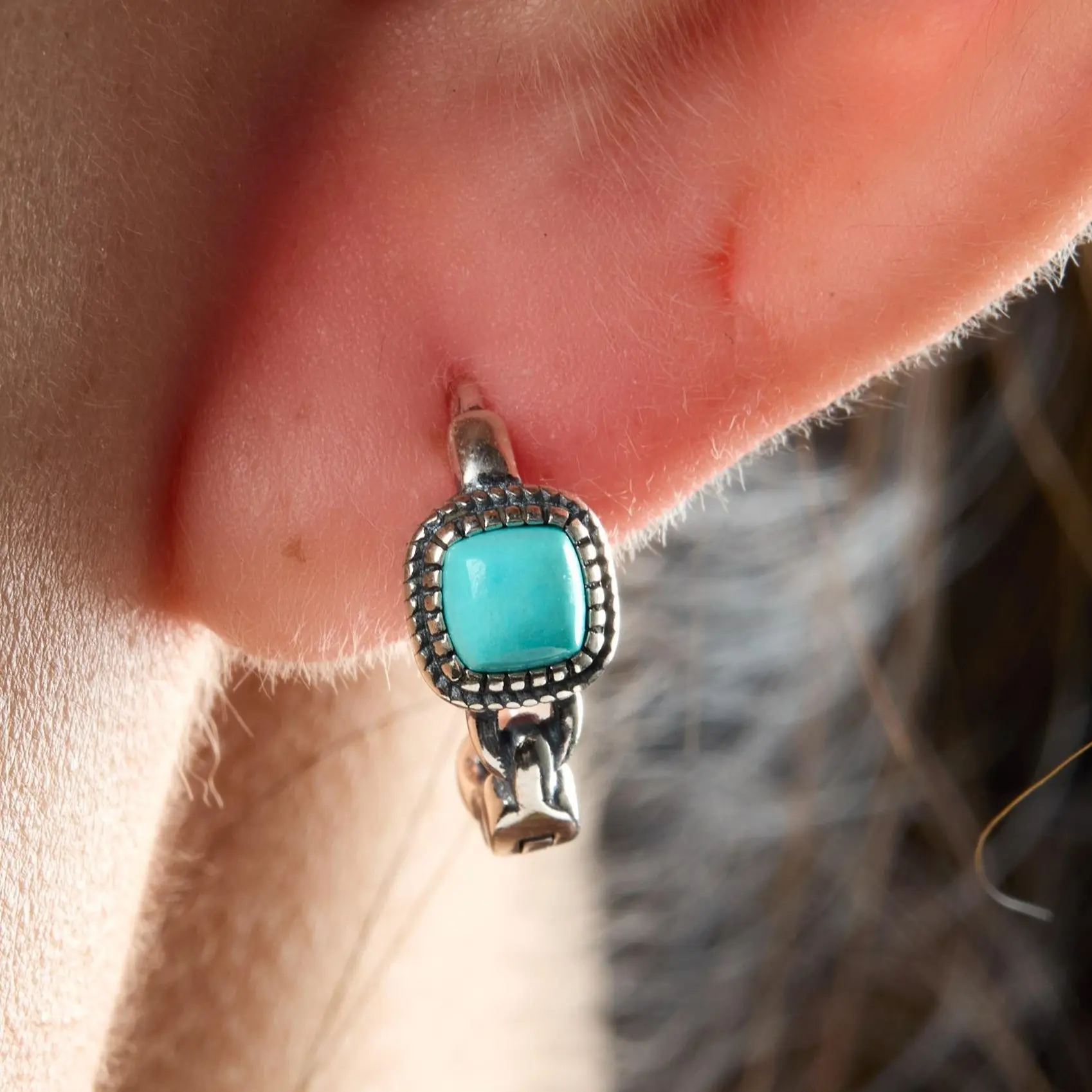 Drolma Vintage Turquoise Earrings - Handcrafted Natural Gemstone, Tibetan Design, Elegant Jewelry