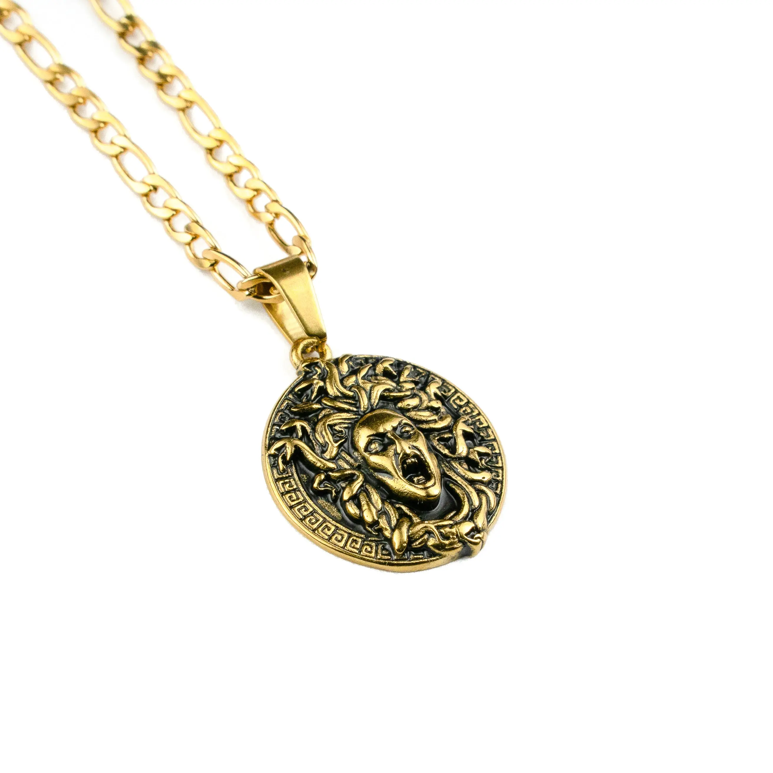 Medusa's Gaze Pendant with Stainless Steel Chain, Hypoallergenic Durable Accessory Made of Premium Materials, Sweat-Resistant Platinum & Carat Gold Jewelry, Resistant To Sweat, Unisex, Chain Incl., Complete Accessory, Elegant