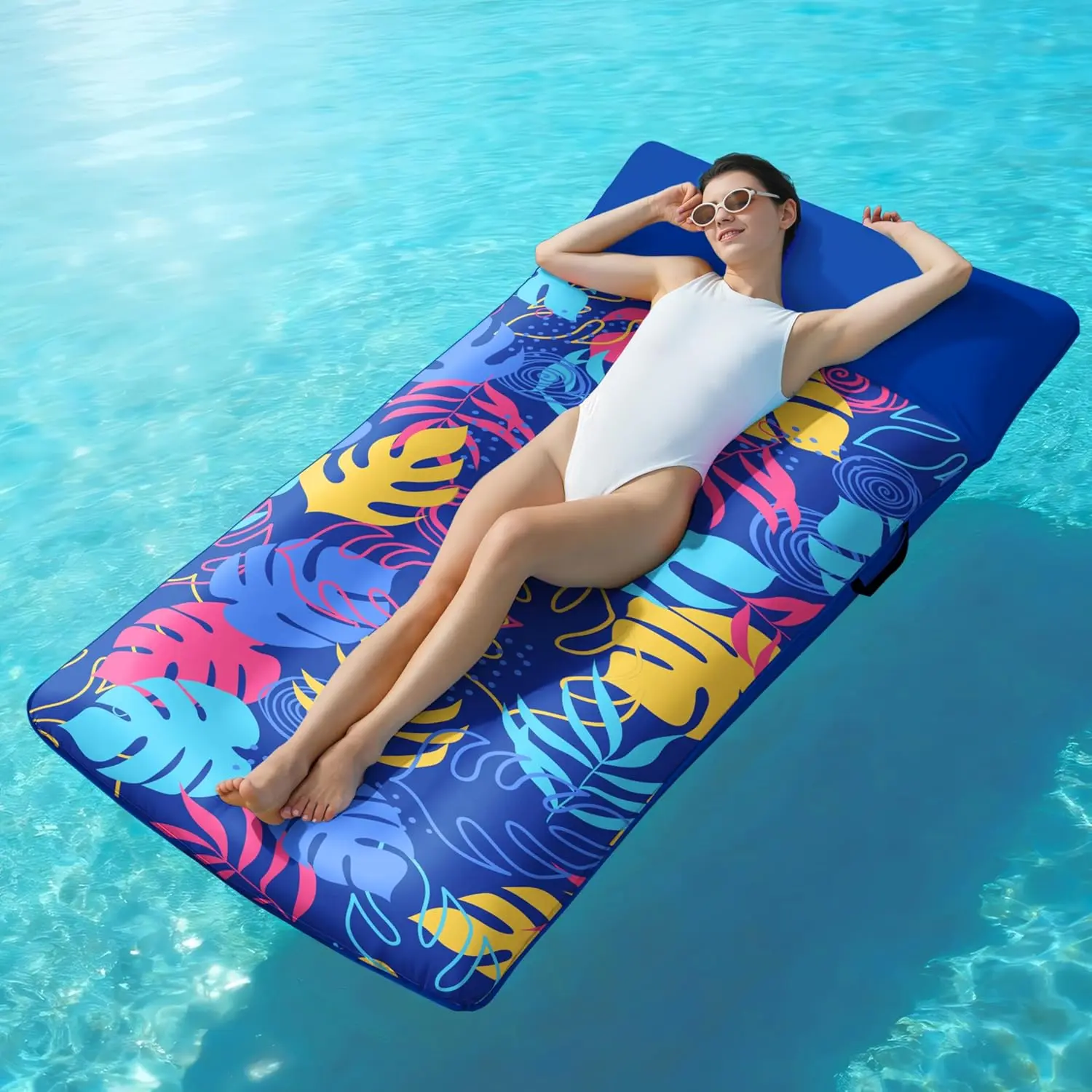 Inflatable Pool Floats Lounger - XL Fabric Covered Pool Mat Floaties for Adults, Ultra Comfort Water Floating Lounger with Headrest for Beach Lake Swimming Pool Float Raft 68"X34"