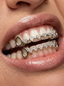 Hiphop Style Full Rhinestone Heart Tooth Guard, Tooth Gem, 8a Zirconia, Hip Hop Rap Accessory, Trendy Personalized Jewelry, Gold Plated, Teeth Cover Girls
