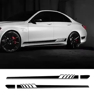High Gloss Car Side Skirt Vinyl Sticker with Geometric Stripes, Self-Adhesive Decoration, Vehicle Exterior Decoration for Mercedes-Benz W205 W203 W204 C-Class, Car Decals